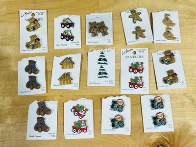 Vintage Le Bouton Novelty Buttons Christmas Tree Train Santa Teddy Bear Lot 1 - image 1 of 4