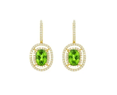 18K Yellow Gold Created Peridot & Diamond Drop Earrings - Image 1 of 4