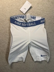 NEW NWT NIKE GIRLS PADDED SOFTBALL WHITE BLUE TIGHT FIT SLIDER SHORTS XL - Picture 1 of 5