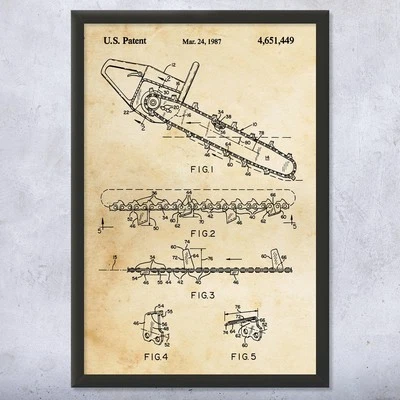 Chain Saw Patent Wall Art Poster, Canvas or Framed Landscaper Gift Arborist Gift - Image 1 of 4