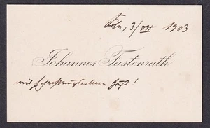 Johannes Fastenrath Jurist Visitenkarte Autograph Handschrift 1903 - Bild 1 von 1
