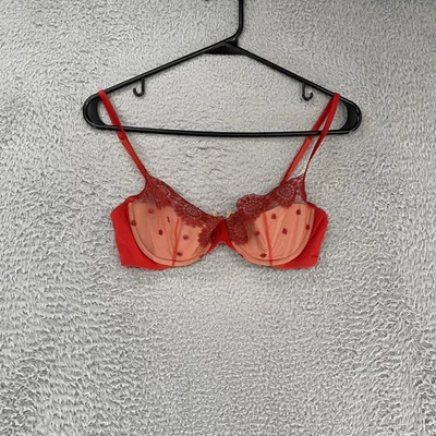 Sujetador La Perla Mujer 32D Rojo Desnudo Transparente Romántico Encaje San Valentín Lencería con Aros Foto 1 de 4