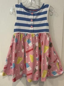 Mini Boden Ice Cream Striped Cotton Play Dress Sz 3-4 Girl's Sleeveless Pockets - Picture 1 of 6
