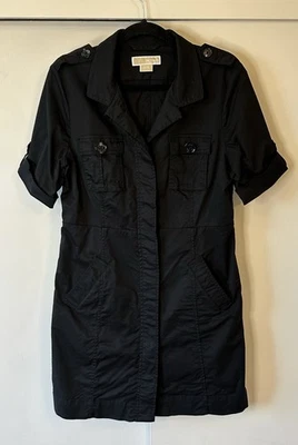 Michael Kors Size L Black Dress Utility Style Button Up Pockets Cotton Short Slv - Image 1 of 4