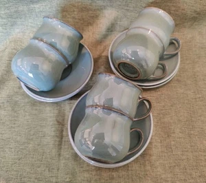 Rare Vintage Denby Stoneware Regency Green Demitasse Coffee Cups and Saucers x 6 - Picture 1 of 8