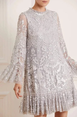 Needle and Thread Sequin Embellished Mini Dress - Silver Grey UK10 EU38 US6 - Image 1 of 4