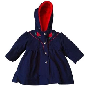 Vintage Wetterbändiger Blumen Tulpe dunkelblau rot 2T Jacke Kapuze Kunstfell Ostern - Bild 1 von 10