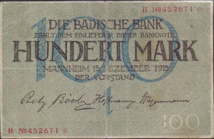 Badische Bank, 100 Mark 1922 - Bild 1 von 2