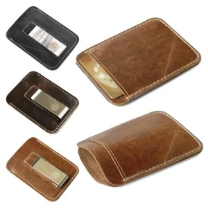 Thin Genuine Leather Money Clip Leather Men Credit Card Slot  Man - Picture 1 of 10