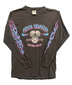 Frisco Choppers vintage anni 90 cicli personalizzati fiamma viola fuoco manica lunga taglia L - Foto 1 di 5