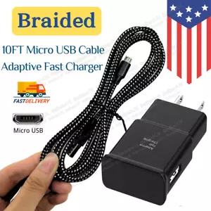 USB Fast Charger Wall Power Adapter 10Ft Long MicroUSB Cable For Samsung Android - Picture 1 of 11
