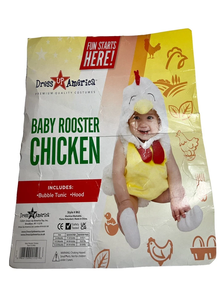 Disfraz de Pollo Gallo Bebé América 12-24 Meses Halloween Capucha Burbuja Foto 1 de 4