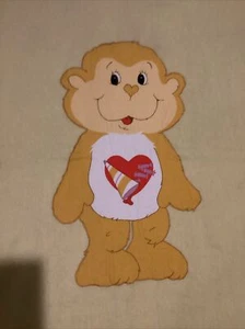 Care Bear Baby Blanket Vintage Monkey Heart On Chest Yellow Satin Trim Handmade - Picture 1 of 7