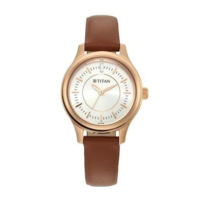 Reloj de cuarzo titanio analógico esfera plateada correa de cuero para mujer-2638WL01 Foto 1 de 4
