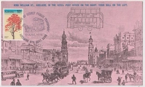 Stamp 18c tree on Centenary street public transport Bergen souvenir card, signed - Picture 1 of 2