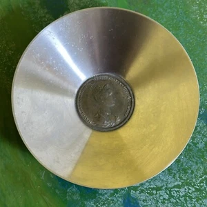 Vintage Italian Bowl Coin Bottom Stainless Steel Souvenier Numismatic Tchotchke - Picture 1 of 5