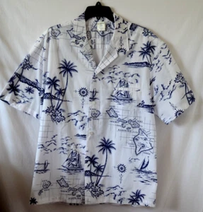 Camisa Hawaiana De Colección Royal Creations Hombres XL Blanca Azul Tropical Mapa Palmeras Envíos - Imagen 1 de 7