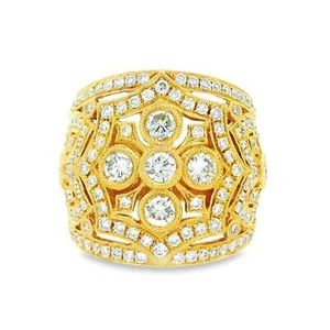 2.23 Carats Diamond Antique-Style 18K Yellow Gold Band Ring - Picture 1 of 4