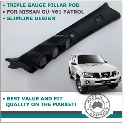TRIPLE PILLAR POD 3 GAUGE HOLDER MOUNT BLACK FOR NISSAN GU Y61 PATROL 1997-2016 - Image 1 of 3