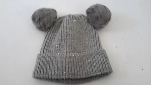 Scala Womens 100% Acrylic Cuff Cap Double Faux Fur Pom Poms Gray One Size - Picture 1 of 5