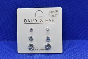 NEW 3 Set Cubic Zirconia Stud Earrings Christmas Stocking Filler Mothers Day - Picture 1 of 3