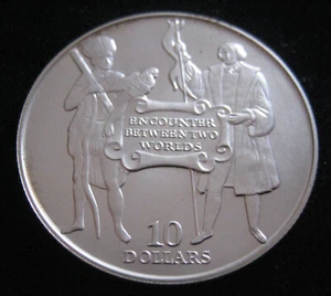 MDS BARBADAS 10 DOLLARS 1992 MATTE "DISCOVERY OF THE NEW WORLD", SILBER #100 - Bild 1 von 3