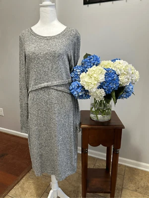 Vestido Suéter Express Gris Jaspeado Manga Larga Cintura Cruzada Tejido Talla Grande Foto 1 de 4