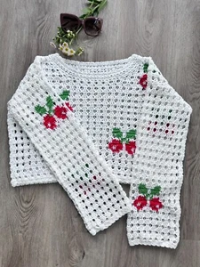 Cherry Crochet Top Pattern , New design, color printing,Step-by-step instruction - Picture 1 of 14