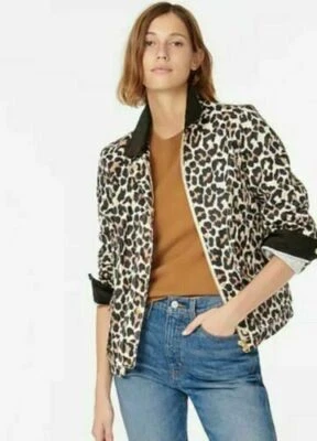 Chaqueta de Granero J.CREW NUEVA CON ETIQUETAS en Algodón Encerado y Pana Detalle Leopardo XXS $179 Regalo Foto 1 de 4