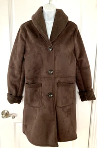 WOMEN'S LANDS END BROWN FAUX SHEEPSKIN SHEARLING Style JACKET WINTER COAT Size S - Picture 1 of 6