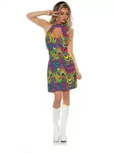 Women's 70s Disco Blacklight Reactive Glow Dress Costume NEW Size X-Small - Picture 1 of 2