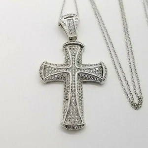 GM 925 Sterling Silver Rope Chain X Cross Micro Pave CZ Pendant 18' In Necklace - Picture 1 of 12