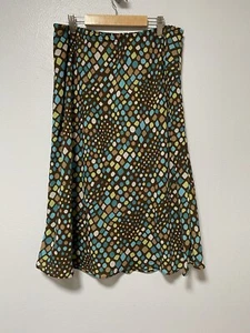 VTG George Slip Skirt 16 Women’s Y2K Retro Brown Teal Polka Dot Midi Lined - Picture 1 of 10