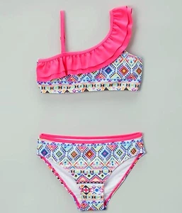 NWT Jantzen Girls Two Pc Electric One Shoulder Ruffle Bikini Swimsuit Set 4 $48 - Picture 1 of 3