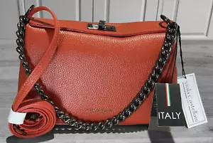 Viola Castellani Milan Italian Leather Crossbody Bag Papaya / Burnt Orange BNWT - Picture 1 of 20