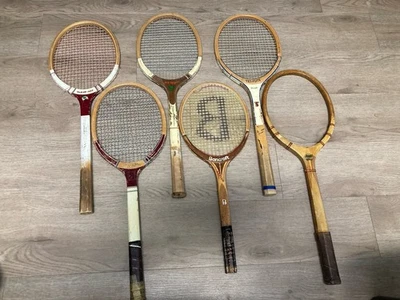 Lote Raqueta Tenis Madera Vintage NO MUY BUEN ESTADO Antigua Decoración Pared Rústica Foto 1 de 2
