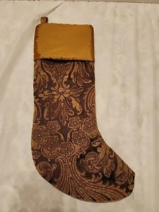 CHRISTMAS EVE BY SANTA'S BEST Stocking Brown Paisley design Gold Satin Top Used - Picture 1 of 3
