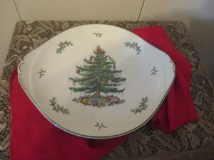 Spode 13" Runde/Ovale Kuchen Servierplatte/Platte - Weihnachtsbaum Grün - England - Bild 1 von 3