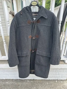 Vtg LL Bean Wool Duffle Coat Plaid Lined Men XL Tall Toggle Charcoal Gray , USA - Picture 1 of 10