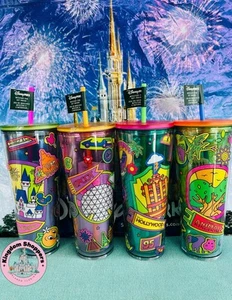 Disney Parks Starbucks Epcot Magic Animal Kingdom Hollywood Tumbler Cup Set Of 4 - Picture 1 of 5