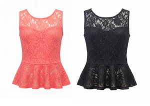 Women New Lace Sleeveless Peplum Ladies Dress Top - Picture 1 of 3