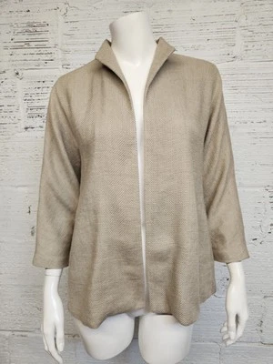 Eileen Fisher Petite Size PP Beige Linen Cotton Open Front  Blazer - Image 1 of 4