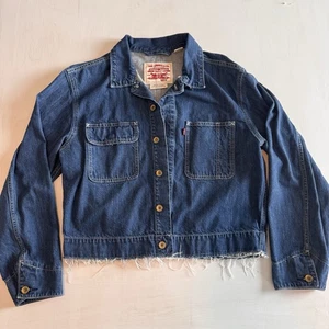 Levi's Premium Men M Blue Half-All Relaxed Fit Cropped Jean Denim Trucker Jacket - Picture 1 of 14