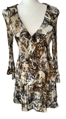 Women’s Sunny Leigh Tunic Blouse Pleated Ruffle Animal Floral Multi Color Sz L - Image 1 of 4
