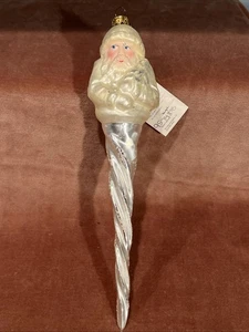 1995 Signed Vtg Christopher Radko Silver Frosted Santa Icicle Christmas Ornament - Picture 1 of 11