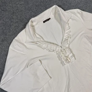 J McLaughlin camicia donna media bianca con volant scollo a V manica 3/4 elasticizzata - Foto 1 di 7