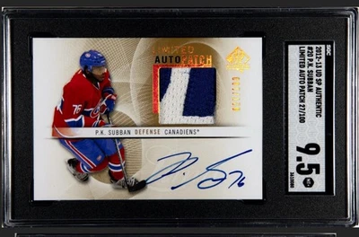 P.K. SUBBAN 2012-13 SP Authentic Game-Worn/Used Patch Autograph 027/100 SGC 9.5 - Image 1 of 2