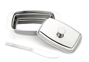 Premium Steel Butter Dish with Lid Stylish Serveware for Fresh Butter Free Knife - Picture 1 of 3