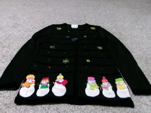 Vintage The Quacker Factory Full Zip Beaded Embroidered Snowman Sweater Small - Picture 1 of 6