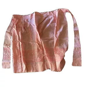 Vintage Farmhouse Half Apron Pink White Gingham Check Handmade - Picture 1 of 4